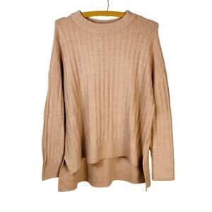 French Connection Rose Pink High Low Hem Rib Knit Oversized Sweater NWT Size L